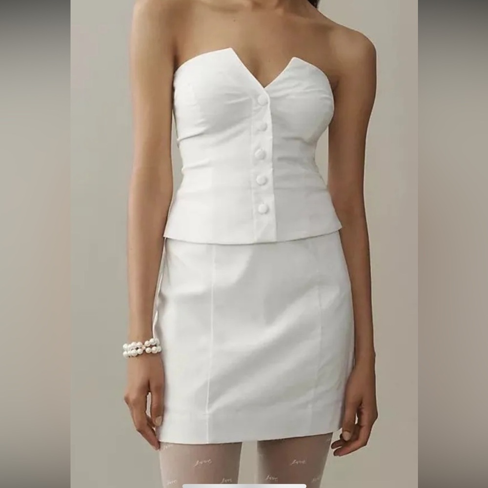 BHLDN White Strapless Button-Front Mini Dress